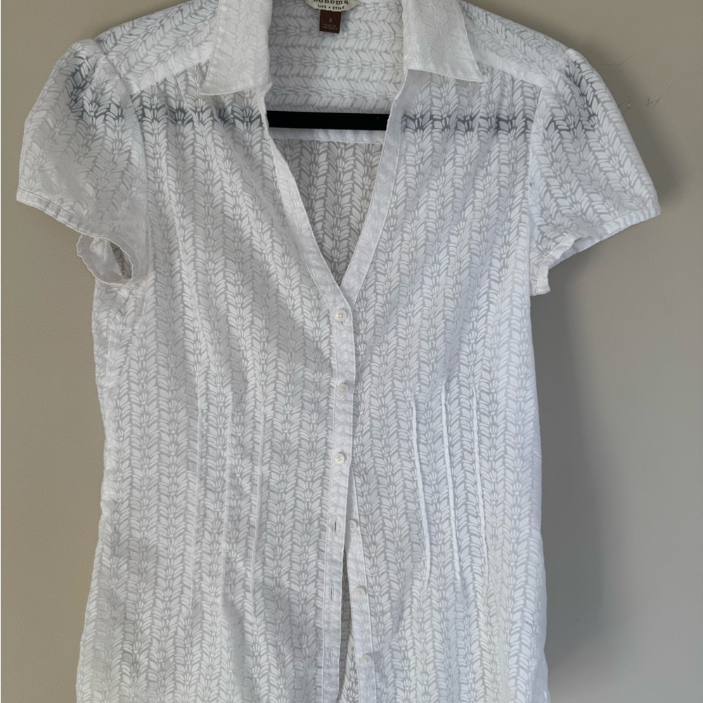 Sonoma White Patterned Button-Down Shirt